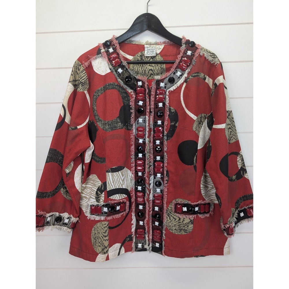Parsley & Sage Jacket Size 1X Art to Wear Fringe‎ Funky Shacket Maximalist Beads